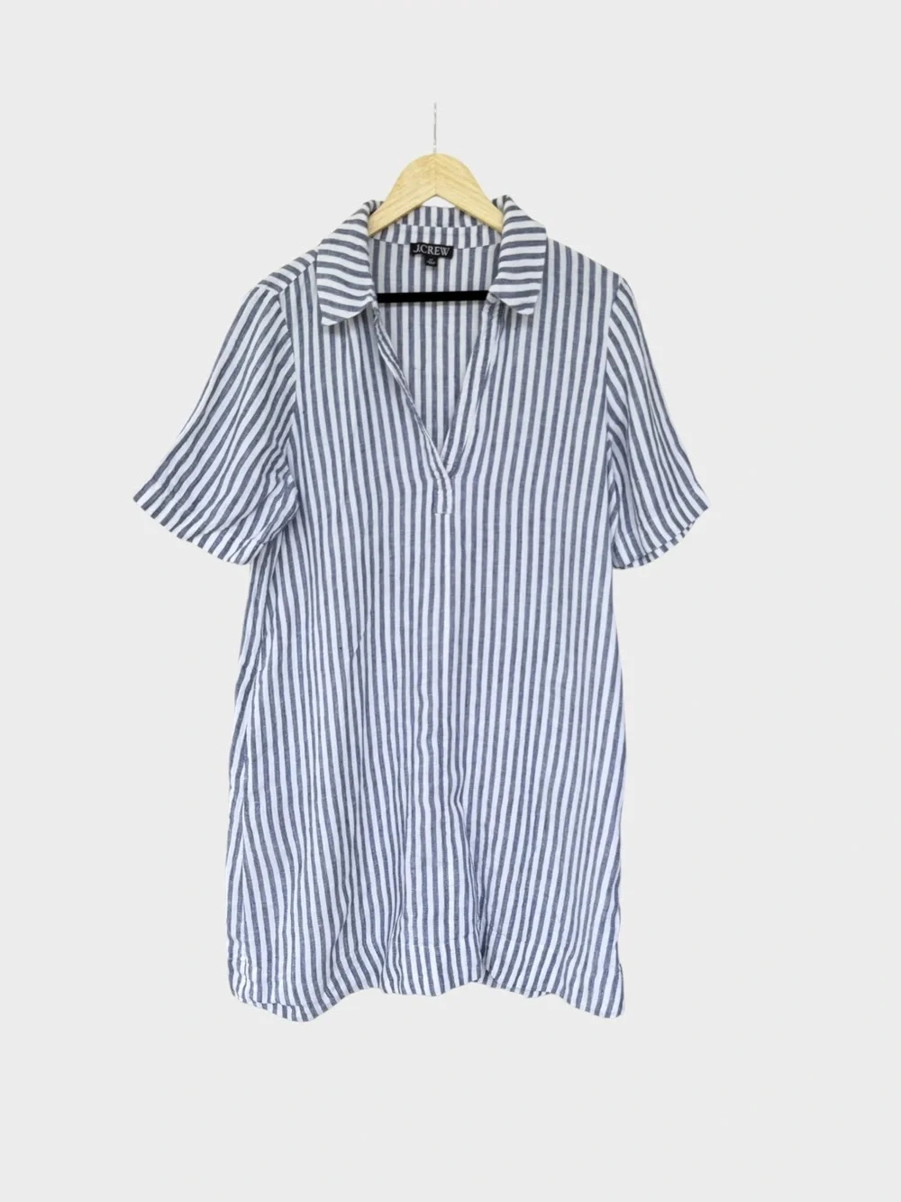 J Crew Bungalow Popover Dress Blue White Striped Linen size L Tall - Picture 1 of 6